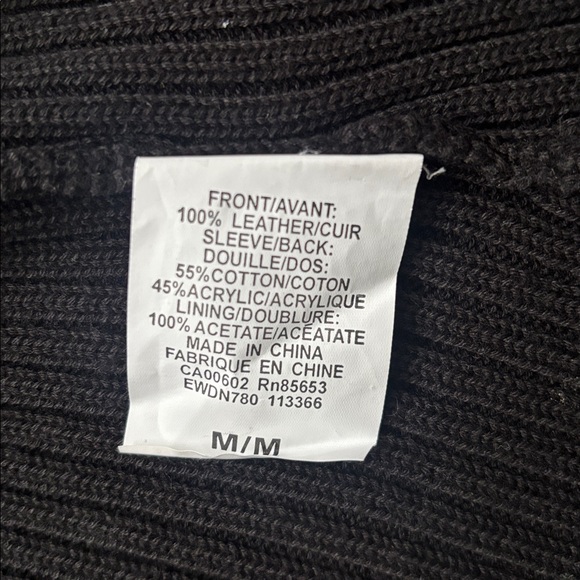 Melrose | Black Genuine Leather Front Zip Knit-Sleeve Jacket Full Moto Medium - Picture 11 of 14